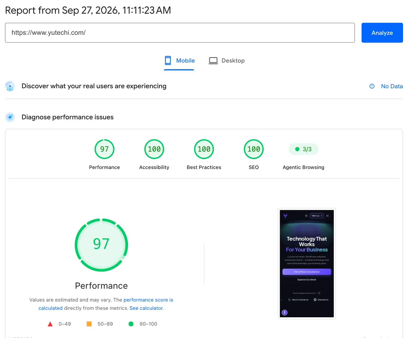 דוח PageSpeed Insights עבור yutechi.com